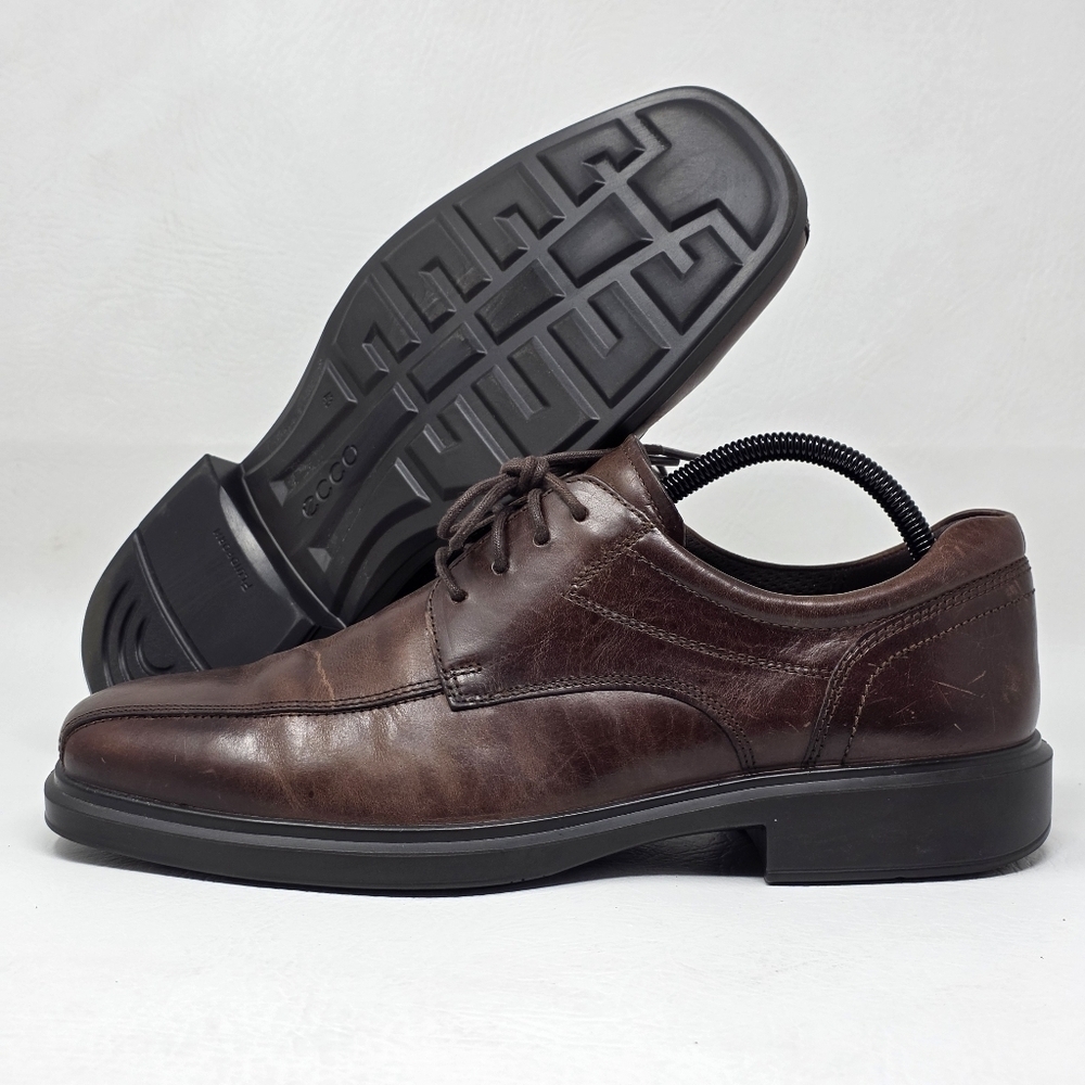 Ecco Helsinki 2 Mens Sz 9-9.5 43 Derby Shoes Brown Leather Low Top Lace Up Dress